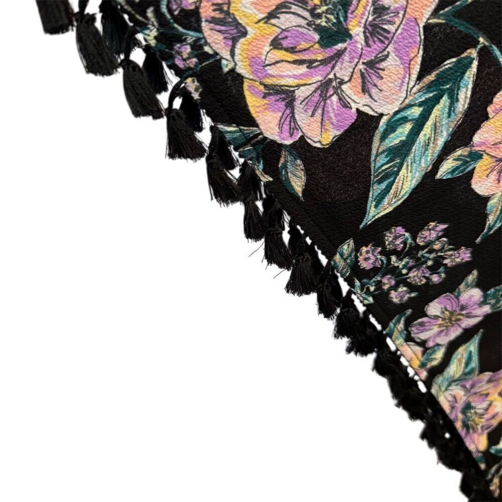 Freshwater Black Floral Kimono Duster Tassel Cover Up Size 2X Boho - Picture 4 of 10